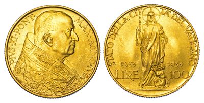 PIO XI, 100 Lire del Vaticano, 1933-1934
