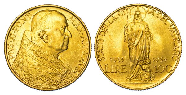 VATICANO. PIO XI, 1922-1939. 100 Lire 1933-1934.