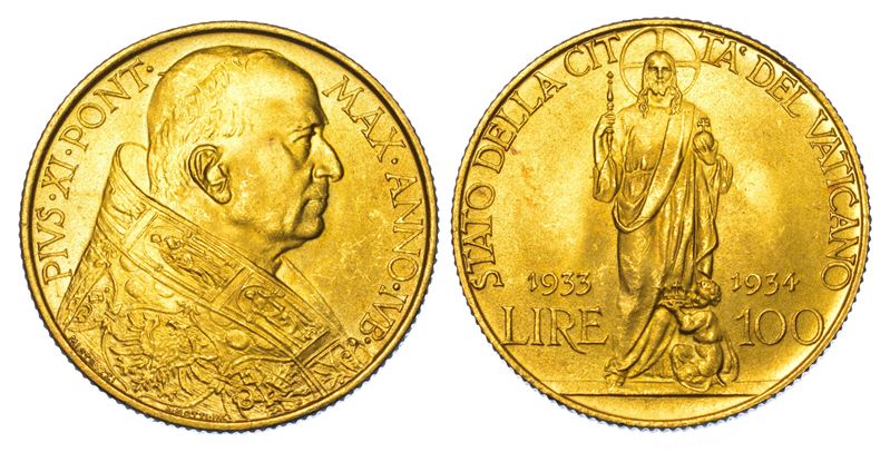 VATICANO. PIO XI, 1922-1939. 100 Lire 1933-1934.  - Auction Numismatics - Cambi Casa d'Aste