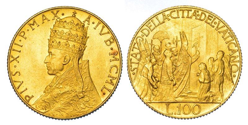 VATICANO. PIO XII, 1939-1958. 100 Lire 1950/A. Iub.  - Auction Numismatics - Cambi Casa d'Aste