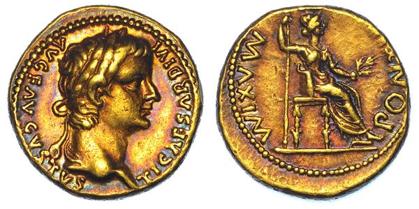 TIBERIO, 14-37. Aureo, anni 14-37. Lugdunum.