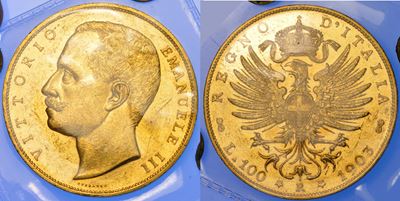 Regno d'Italia, Vittorio Emanuele III di Savoia, 100 Lire 1903, Aquila Sabauda, oro