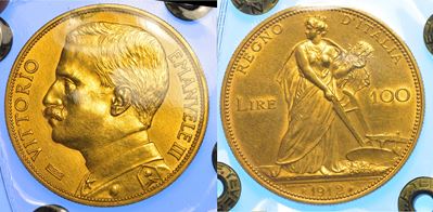 Regno d'Italia, Vittorio Emanuele III di Savoia, 100 Lire 1912, Aratrice