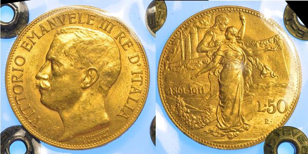 REGNO D'ITALIA. VITTORIO EMANUELE III DI SAVOIA, 1900-1946. 50 Lire 1911. Cinquantenario.