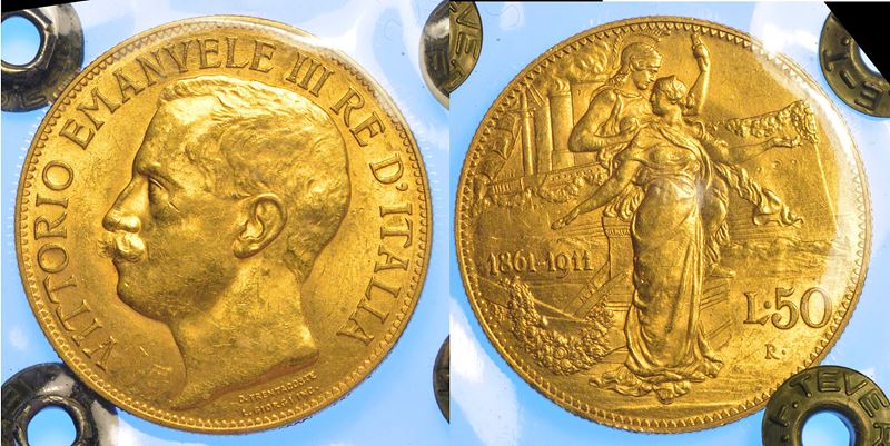 REGNO D'ITALIA. VITTORIO EMANUELE III DI SAVOIA, 1900-1946. 50 Lire 1911. Cinquantenario.  - Asta Numismatica - Cambi Casa d'Aste