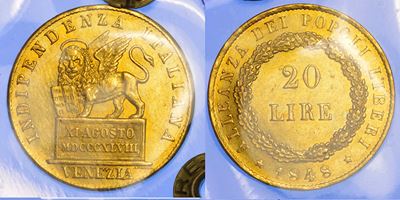 Governo Provvisorio di Venezia, 20 Lire 1848, oro