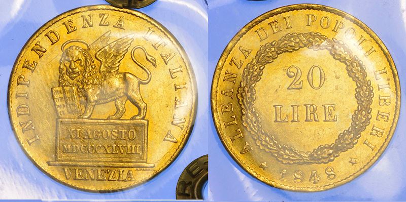 VENEZIA. GOVERNO PROVVISORIO DI VENEZIA, 1848-1849. 20 Lire 1848.  - Auction Numismatics - Cambi Casa d'Aste