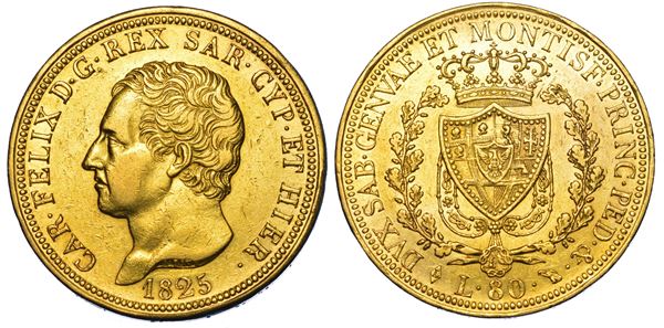 REGNO DI SARDEGNA. CARLO FELICE DI SAVOIA, 1821-1831. 80 Lire 1825. Torino.