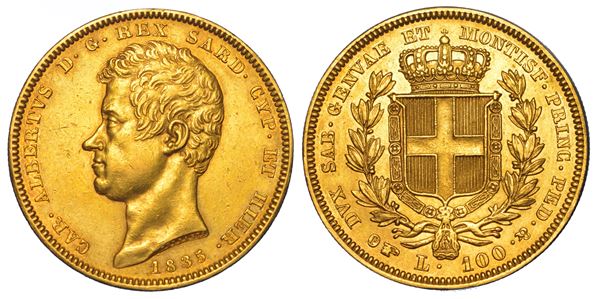 REGNO DI SARDEGNA. CARLO ALBERTO DI SAVOIA, 1831-1849. 100 Lire 1835. Torino.