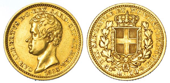 REGNO DI SARDEGNA. CARLO ALBERTO DI SAVOIA, 1831-1849. 10 Lire 1833. Torino.