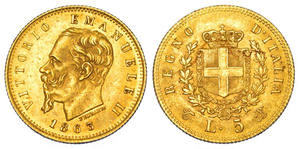 REGNO D'ITALIA. VITTORIO EMANUELE II DI SAVOIA, 1861–1878. 5 Lire 1863. Torino.