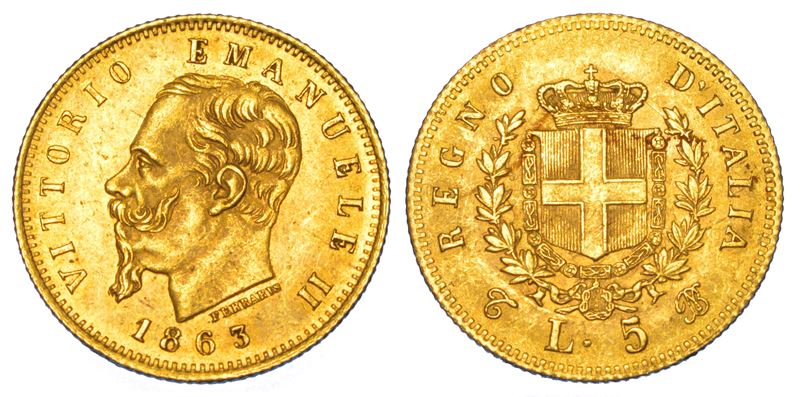 REGNO D'ITALIA. VITTORIO EMANUELE II DI SAVOIA, 1861–1878. 5 Lire 1863. Torino.  - Asta Numismatica - Cambi Casa d'Aste