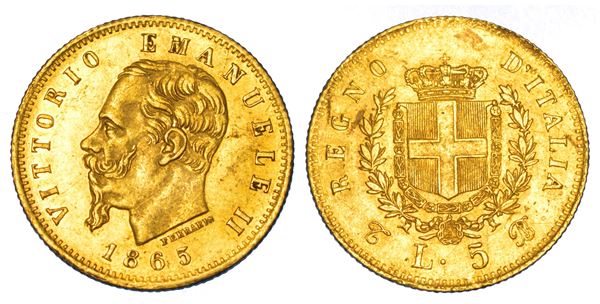 REGNO D'ITALIA. VITTORIO EMANUELE II DI SAVOIA, 1861–1878. 5 Lire 1865. Torino.