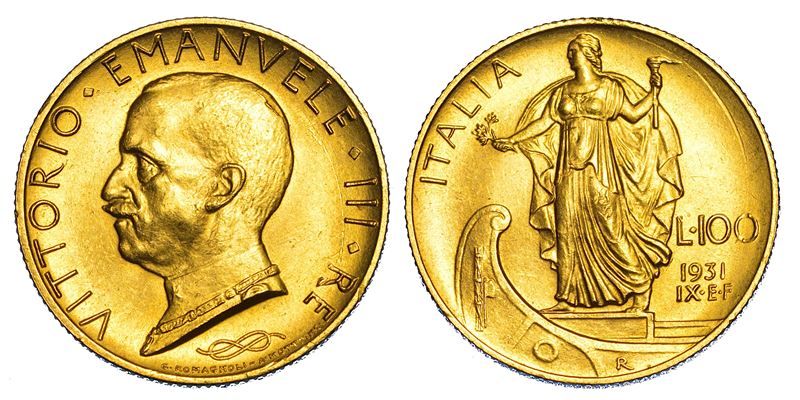 REGNO D'ITALIA. VITTORIO EMANUELE III DI SAVOIA, 1900-1946. 100 Lire 1931/A. IX. Italia su prora.  - Auction Numismatics - Cambi Casa d'Aste