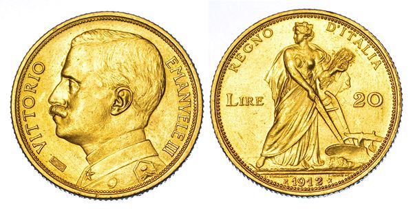 REGNO D'ITALIA. VITTORIO EMANUELE III DI SAVOIA, 1900-1946. 20 Lire 1912. Aratrice.