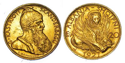 Albania, Ahmed Zogu Presidente, 20 Franga 1927, oro