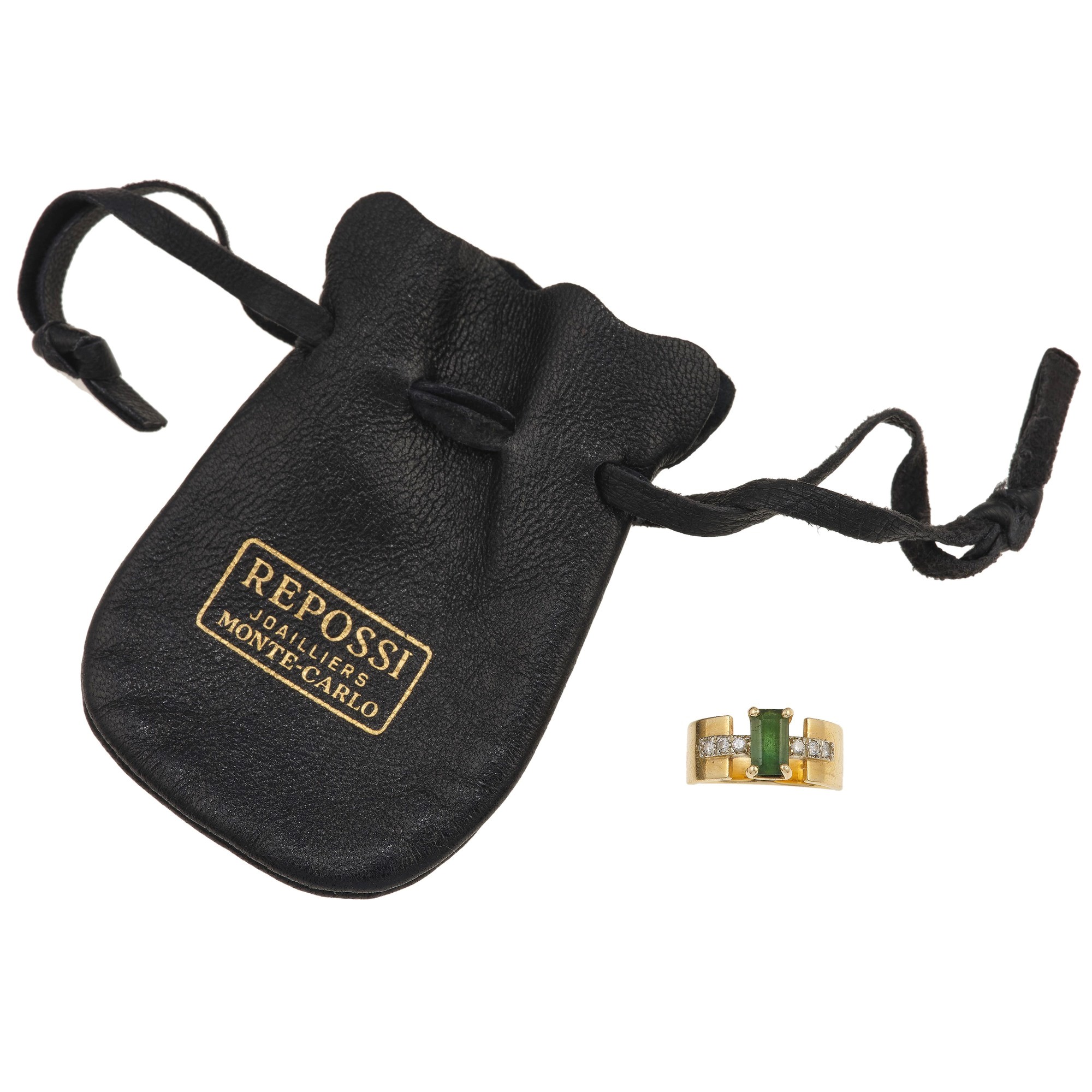 Repossi, Anello in oro giallo 750/1000 con tormalina verde e diamanti