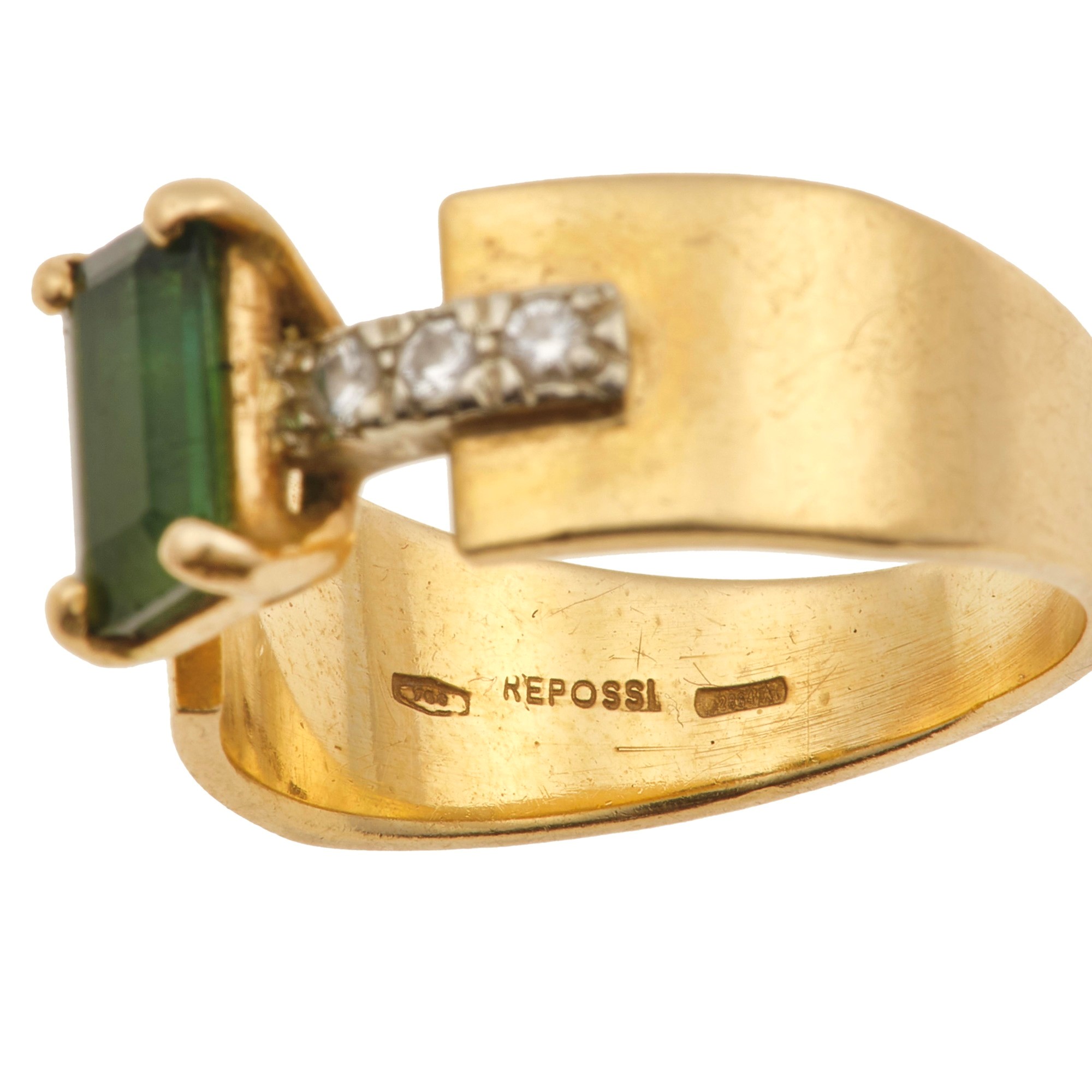 Repossi, Anello in oro giallo 750/1000 con tormalina verde e diamanti