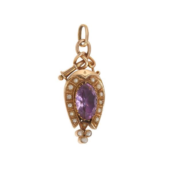 Pendente/locket con ametista e piccole perle
