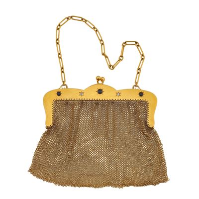 Borsetta da sera con diamanti e zaffiri, oro giallo 750/1000