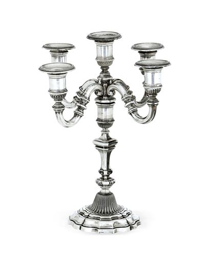 Candelabro a Cinque Fiamme. Argenteria Italiana del XX Secolo, Argentiere Ricci & C. Alessandria
