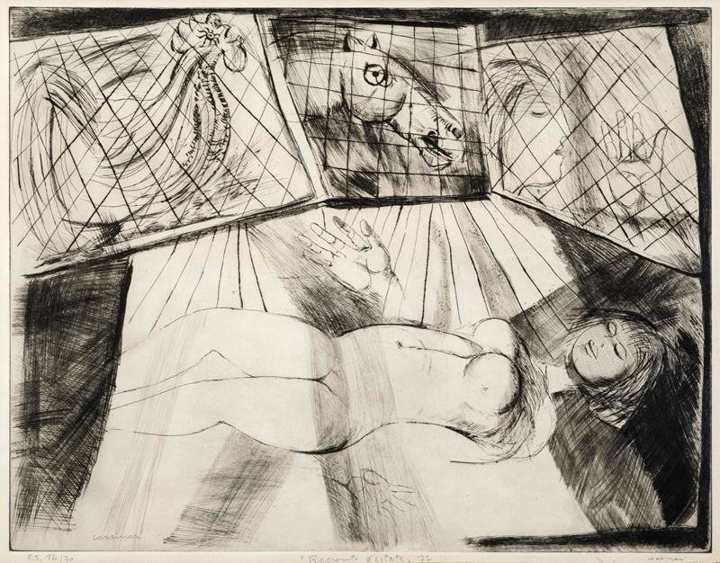 Bruno Cassinari : Racconto d'estate  (1972)  - acquaforte - Asta AMC - Grafiche d'artista - Cambi Casa d'Aste