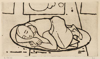 Figura femminile dormiente, acquaforte