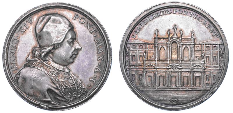 STATO PONTIFICIO. BENEDETTO XIV (Prospero Lorenzo Lambertini), 1740-1758. Medaglia annuale in argento 1741/A. I. Costruzione del nuovo portico della Basilica di Santa Maria Maggiore.  - Asta Numismatica - Cambi Casa d'Aste