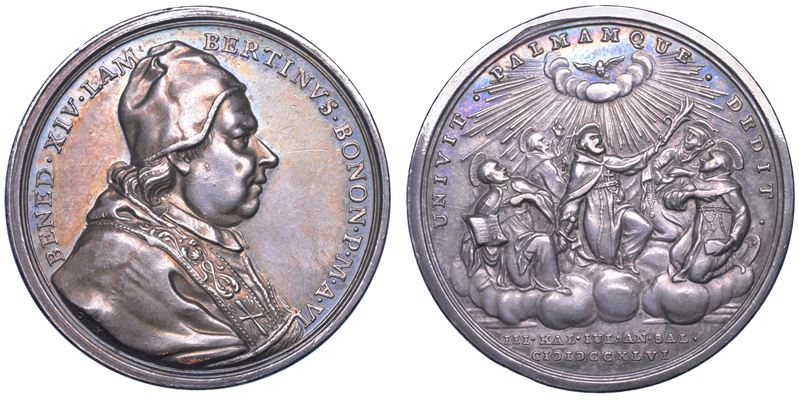 STATO PONTIFICIO. BENEDETTO XIV (Prospero Lorenzo Lambertini), 1740-1758. Medaglia annuale in argento 1746/A. VI. Nuove Canonizzazioni.  - Auction Numismatics - Cambi Casa d'Aste
