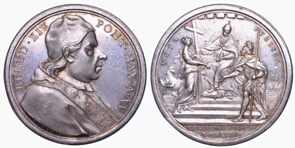 STATO PONTIFICIO. BENEDETTO XIV (Prospero Lorenzo Lambertini), 1740-1758. Medaglia annuale in argento 1755/A. XV. Accordo tra il Regno di Napoli e l'Ordine di Malta.