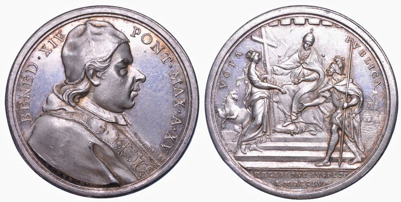 STATO PONTIFICIO. BENEDETTO XIV (Prospero Lorenzo Lambertini), 1740-1758. Medaglia annuale in argento 1755/A. XV. Accordo tra il Regno di Napoli e l'Ordine di Malta.  - Auction Numismatics - Cambi Casa d'Aste