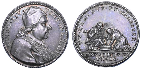 STATO PONTIFICIO. BENEDETTO XIV (Prospero Lorenzo Lambertini), 1740-1758. Medaglia in argento A. I/(1741). Lavanda dei Piedi del Giovedì Santo.