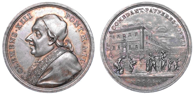 STATO PONTIFICIO. CLEMENTE XIII (Carlo Rezzonico), 1758-1769. Medaglia annuale in argento 1760/A. II. I granai di Termini.  - Auction Numismatics - Cambi Casa d'Aste