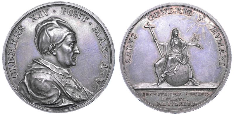 STATO PONTIFICIO. CLEMENTE  XIV (Gian Vincenzo Antonio Ganganelli), 1769-1774. Medaglia in argento 1773/A. V. Cacciata dei Gesuiti.  - Auction Numismatics - Cambi Casa d'Aste