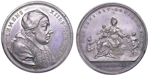 STATO PONTIFICIO. CLEMENTE XIII (Carlo Rezzonico), 1758-1769. Medaglia annuale in argento 1767/A. IX. Provvedimenti per lo sviluppo dell'agricoltura.