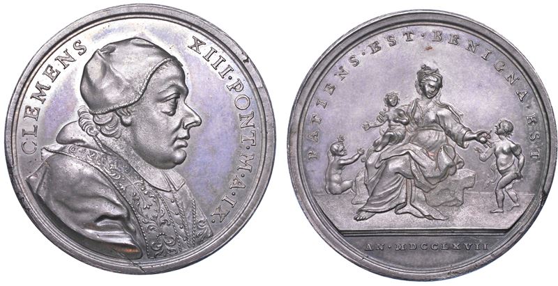 STATO PONTIFICIO. CLEMENTE XIII (Carlo Rezzonico), 1758-1769. Medaglia annuale in argento 1767/A. IX. Provvedimenti per lo sviluppo dell'agricoltura.  - Auction Numismatics - Cambi Casa d'Aste