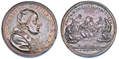 Clemente XIII, Medaglia annuale in argento 1768, Canonizzazione di sei nuovi Santi