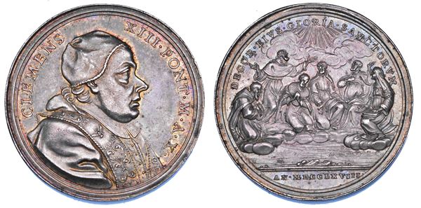 STATO PONTIFICIO. CLEMENTE XIII (Carlo Rezzonico), 1758-1769. Medaglia in annuale argento 1768/A. X. Canonizzazione di sei nuovi Santi.