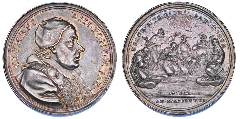 STATO PONTIFICIO. CLEMENTE XIII (Carlo Rezzonico), 1758-1769. Medaglia in annuale argento 1768/A. X. Canonizzazione di sei nuovi Santi.  - Auction Numismatics - Cambi Casa d'Aste