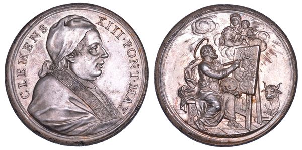 STATO PONTIFICIO. CLEMENTE XIII (Carlo Rezzonico), 1758-1769. Medaglia in argento s.d. Premio accademia di San Luca.