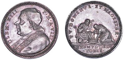 Clemente XIII (Carlo Rezzonico), Medaglia in argento A. VIII (1766) - Lavanda dei Piedi del Giove...