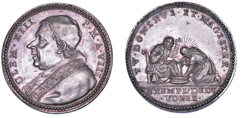 STATO PONTIFICIO. CLEMENTE XIII (Carlo Rezzonico), 1758-1769. Medaglia in argento A. VIII (1766). Lavanda dei Piedi del Giovedì Santo.  - Auction Numismatics - Cambi Casa d'Aste