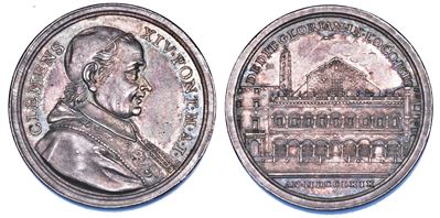 Clemente XIV (Gian Vincenzo Antonio Ganganelli), Medaglia annuale in argento 1769, La Basilica de...