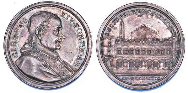 STATO PONTIFICIO. CLEMENTE  XIV (Gian Vincenzo Antonio Ganganelli), 1769-1774. Medaglia annuale in argento 1769/A. I. La Basilica romana dei Santi Apostoli e il suo convento.