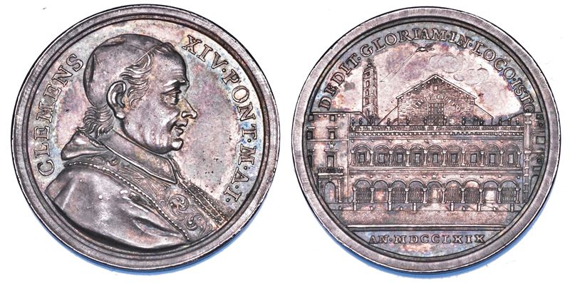 STATO PONTIFICIO. CLEMENTE  XIV (Gian Vincenzo Antonio Ganganelli), 1769-1774. Medaglia annuale in argento 1769/A. I. La Basilica romana dei Santi Apostoli e il suo convento.  - Auction Numismatics - Cambi Casa d'Aste