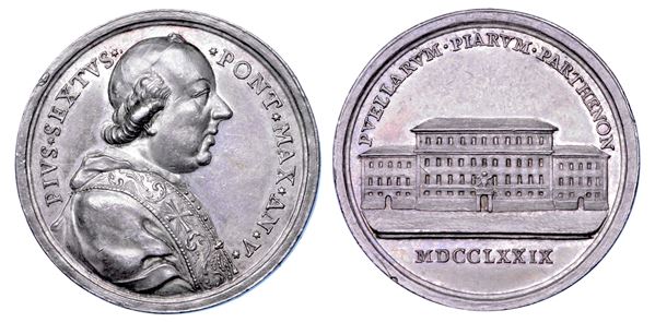 STATO PONTIFICIO. PIO VI (Giannangelo Braschi), 1775-1799. Medaglia annuale in argento 1779/A. V. Conservatorio Pio a San Pietro in Montorio.