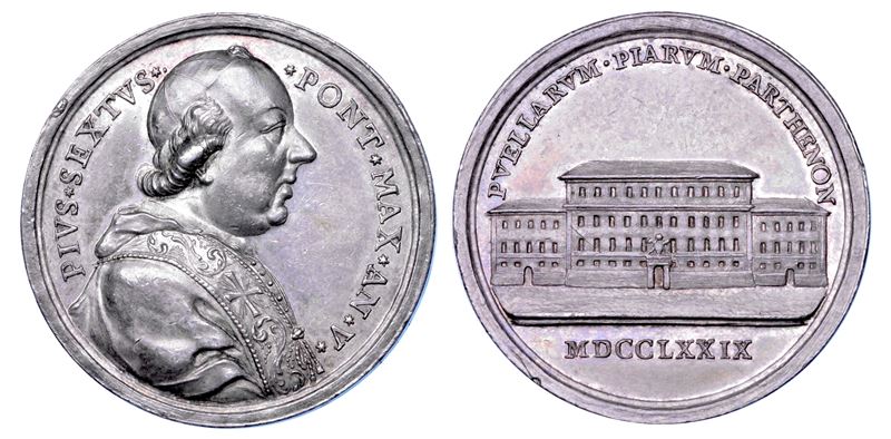 STATO PONTIFICIO. PIO VI (Giannangelo Braschi), 1775-1799. Medaglia annuale in argento 1779/A. V. Conservatorio Pio a San Pietro in Montorio.  - Auction Numismatics - Cambi Casa d'Aste