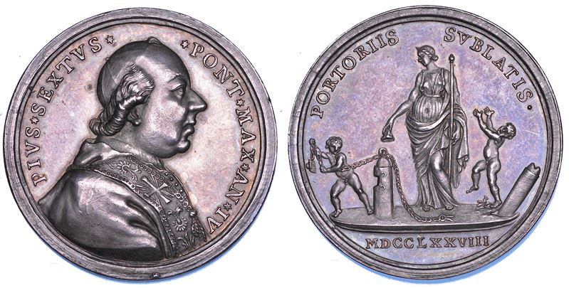 STATO PONTIFICIO. PIO VI (Giannangelo Braschi), 1775-1799. Medaglia annuale in  argento 1778/A. IV. Abolizione dei pedaggi.  - Auction Numismatics - Cambi Casa d'Aste