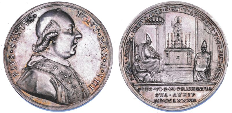 STATO PONTIFICIO. PIO VI (Giannangelo Braschi), 1775-1799. Medaglia annuale in  argento 1782/A. VIII. Il Pontefice ad Augusta.  - Auction Numismatics - Cambi Casa d'Aste