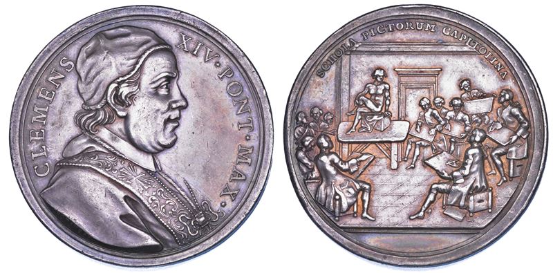 STATO PONTIFICIO. CLEMENTE XIV (Gian Vincenzo Antonio Ganganelli), 1769-1774. Medaglia in argento s.d. Scuola del nudo.  - Asta Numismatica - Cambi Casa d'Aste